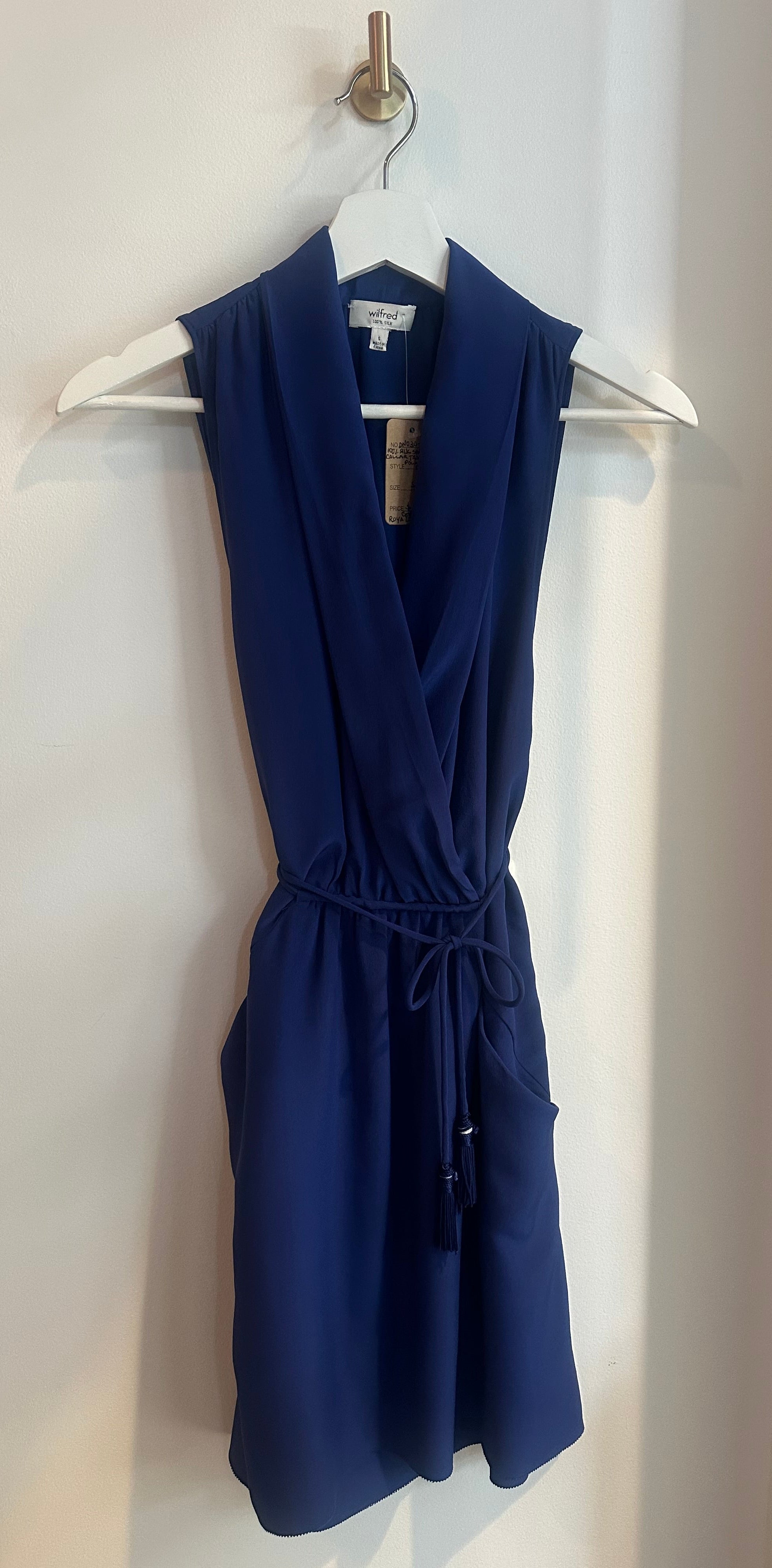 Wilfred 100% Silk Tassel Tie Dress – Royal Cobalt Blue | Size S