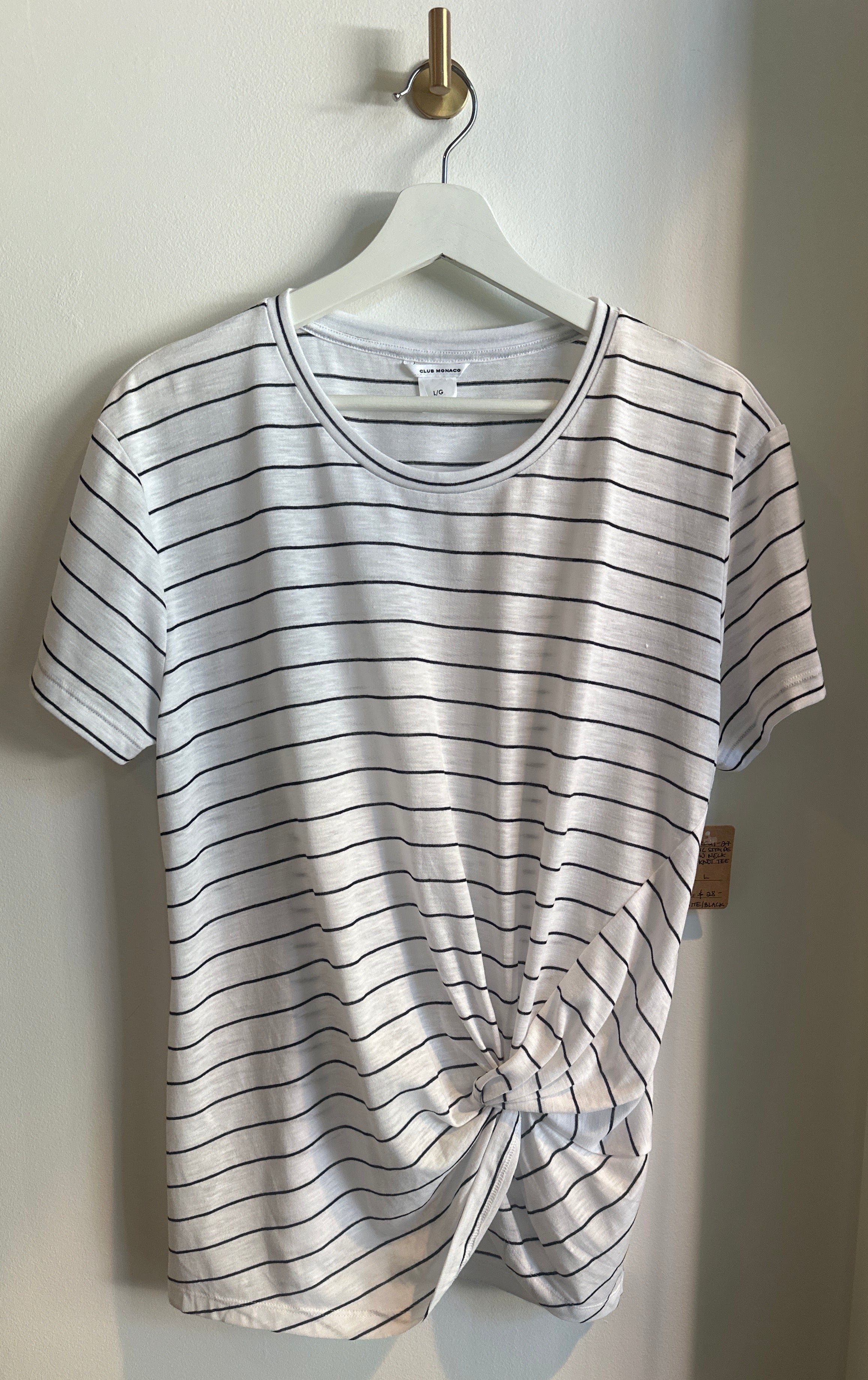 Club Monaco Knotted Stripe Tee | Size L | White/Black Stripe