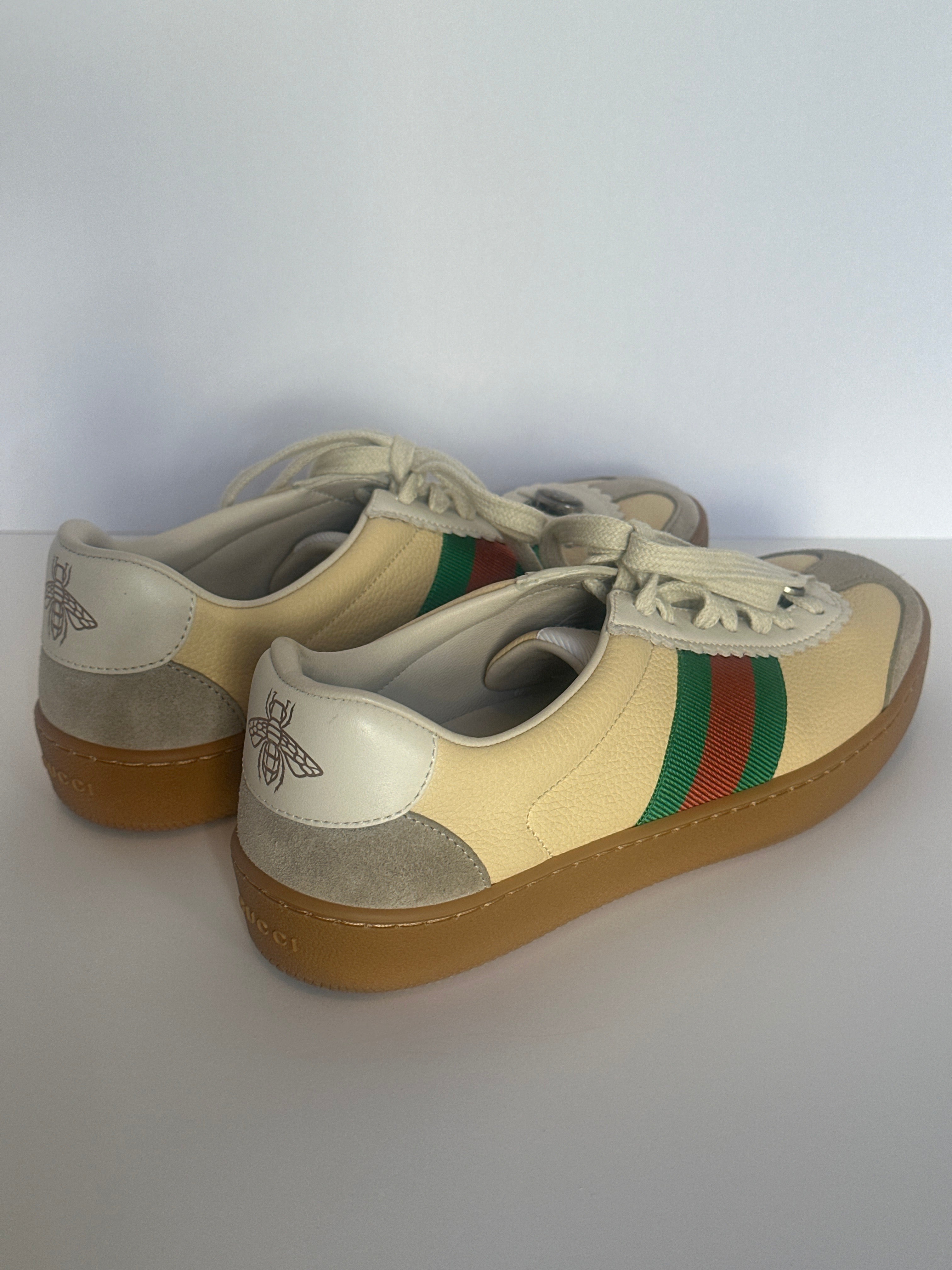 GUCCI G 74 GG Sneakers Bee Yellow Leather Suede Size 37