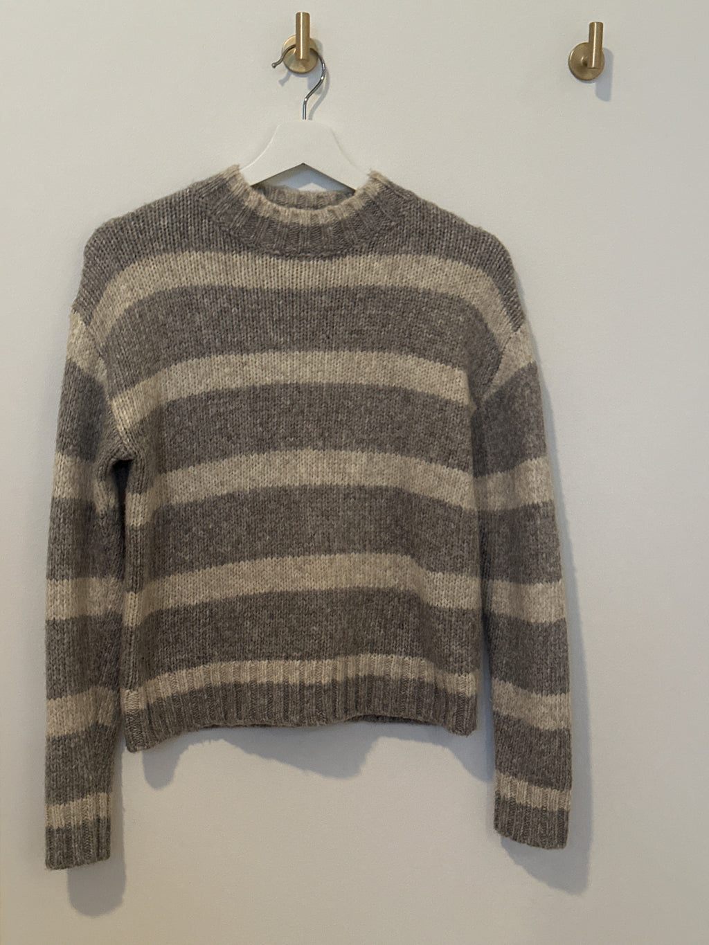 Cotton Emporium Crew Neck Grey and White Striped Sweater