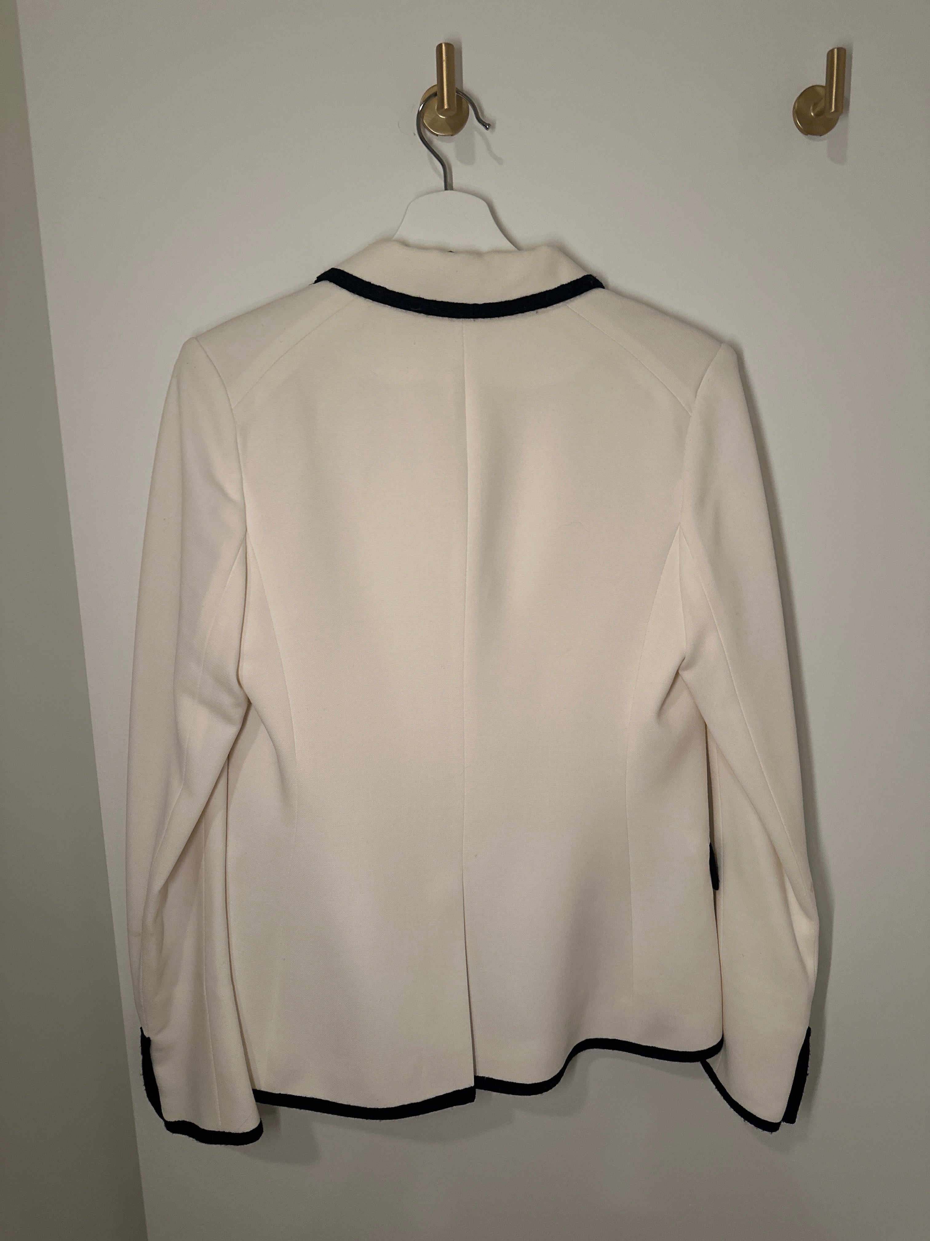 Veronica Beard Peaked Lapel Blazer Cream w/ Black Trim
