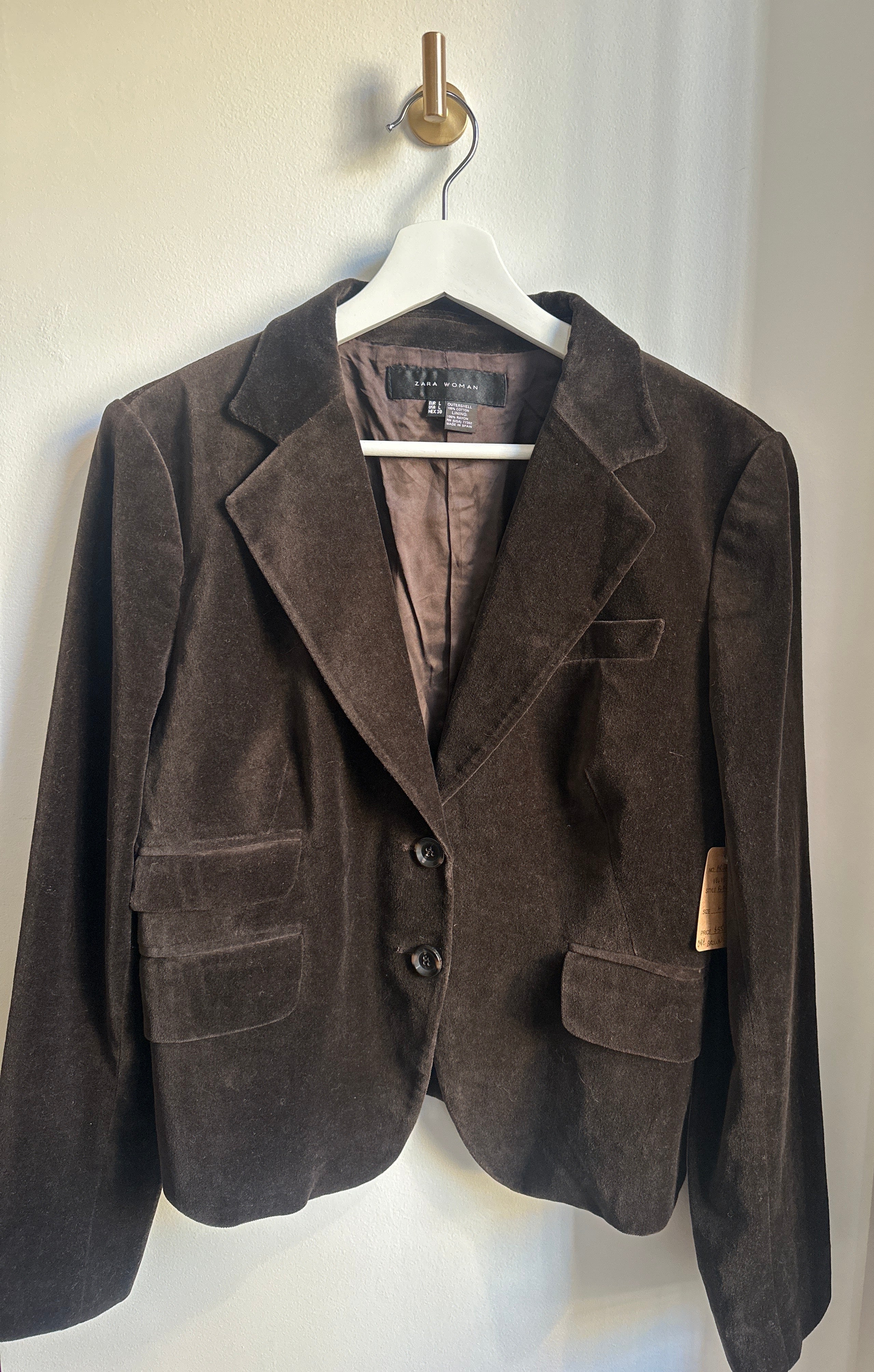 ZARA Vintage Velvet Blazer Chocolate Brown - Size L