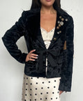 Club Monaco Vintage Velveteen Blazer with Vintage Buttons and Bow| Black | Size XS