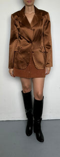Stellaire Vintage Peaked Lapel Satin Blazer  | Copper | Size 8 ￼