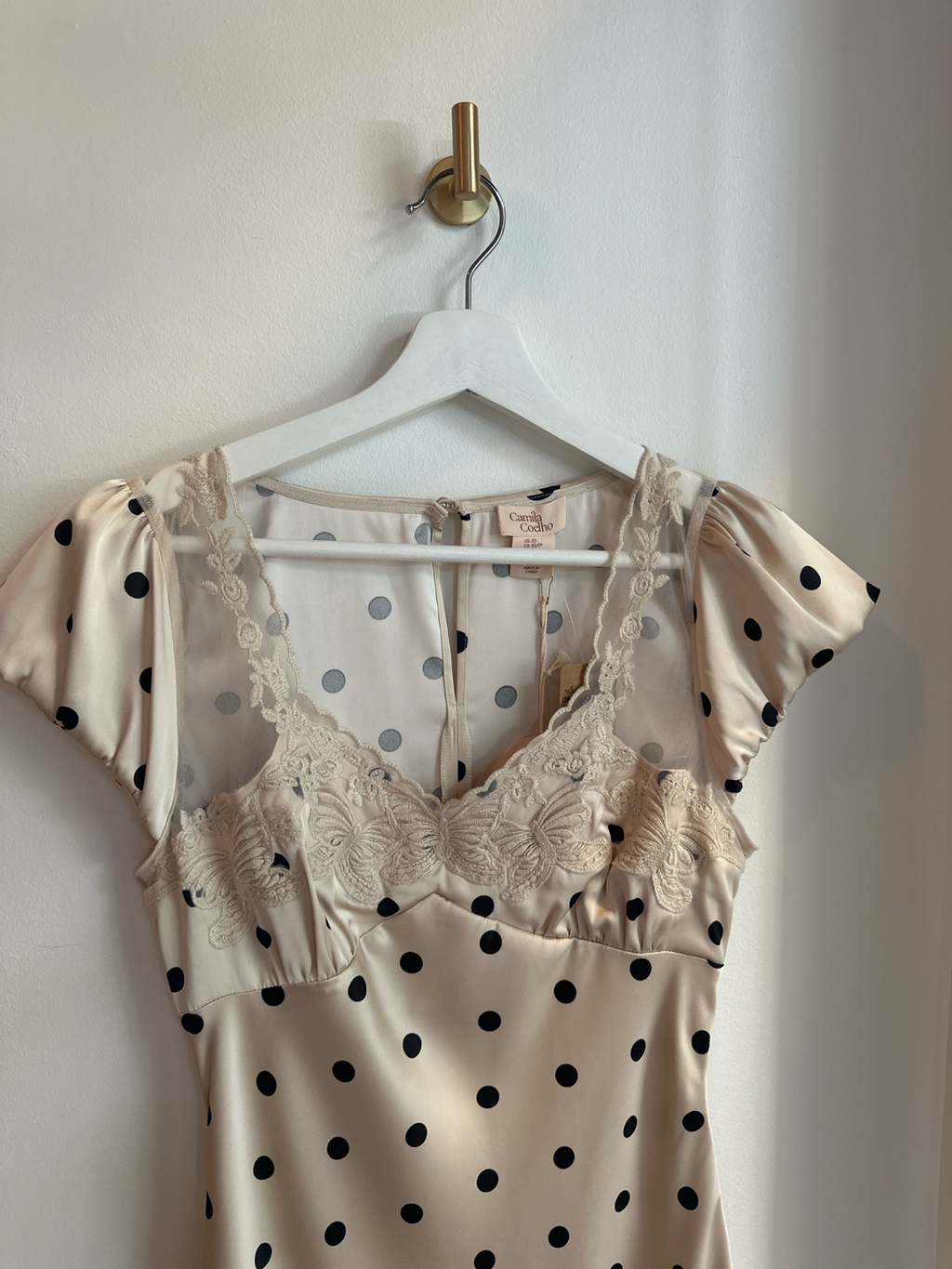 Camila Coelho Satin Polka Dot Midi Dress | Size XS