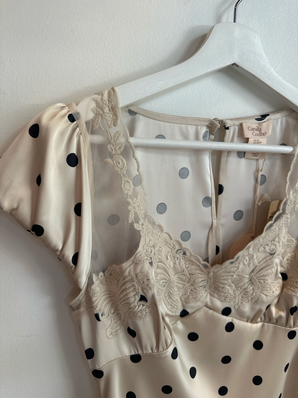 Camila Coelho Satin Polka Dot Midi Dress | Size XS