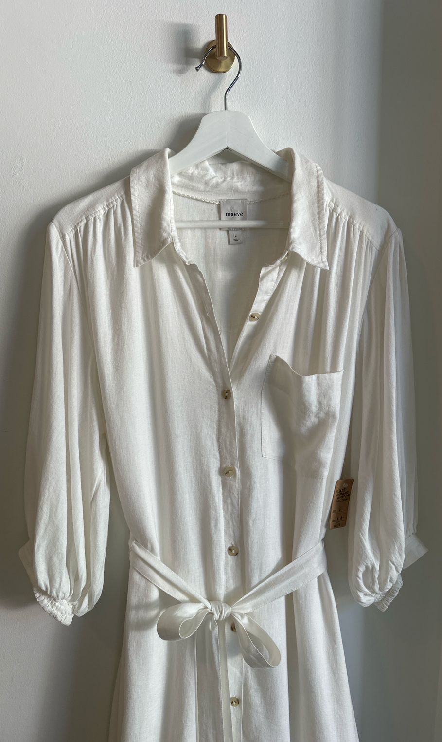 Maeve Linen Blend Button-Front Shirt Dress | Off- White | Size L