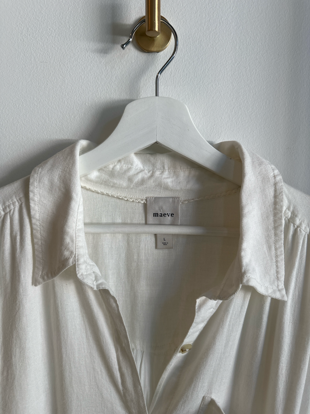 Maeve Linen Blend Button-Front Shirt Dress | Off- White | Size L