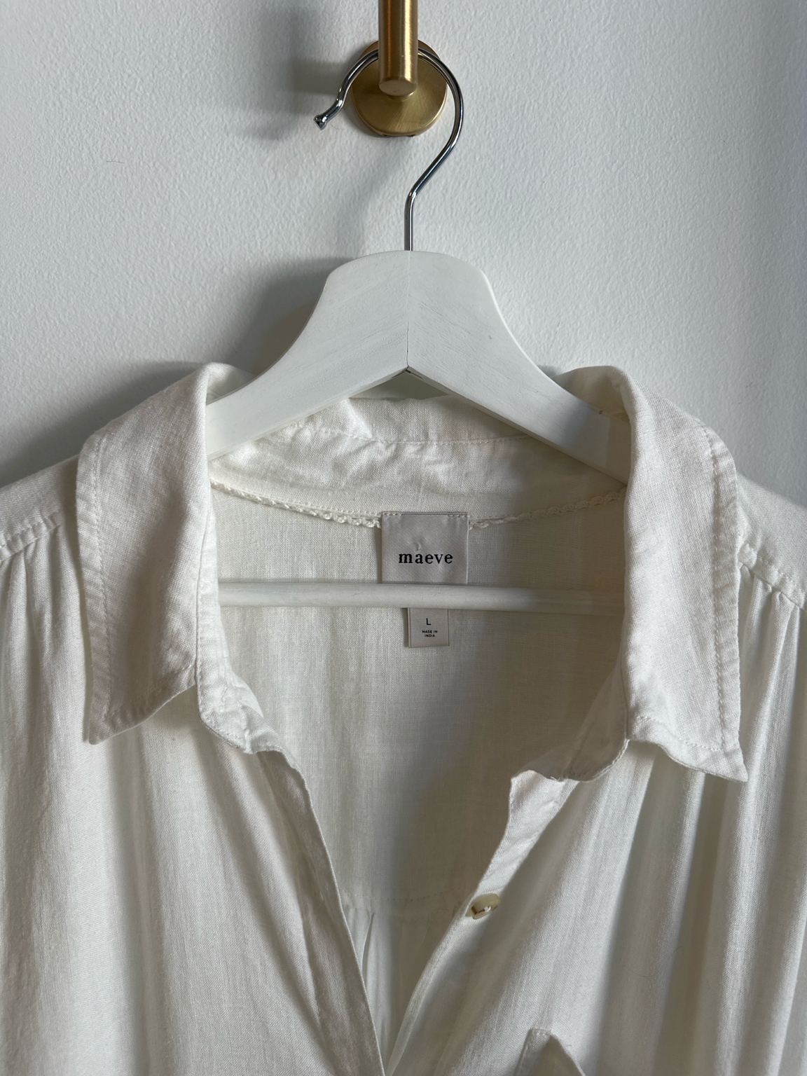 Maeve Linen Blend Button-Front Shirt Dress | Off- White | Size L