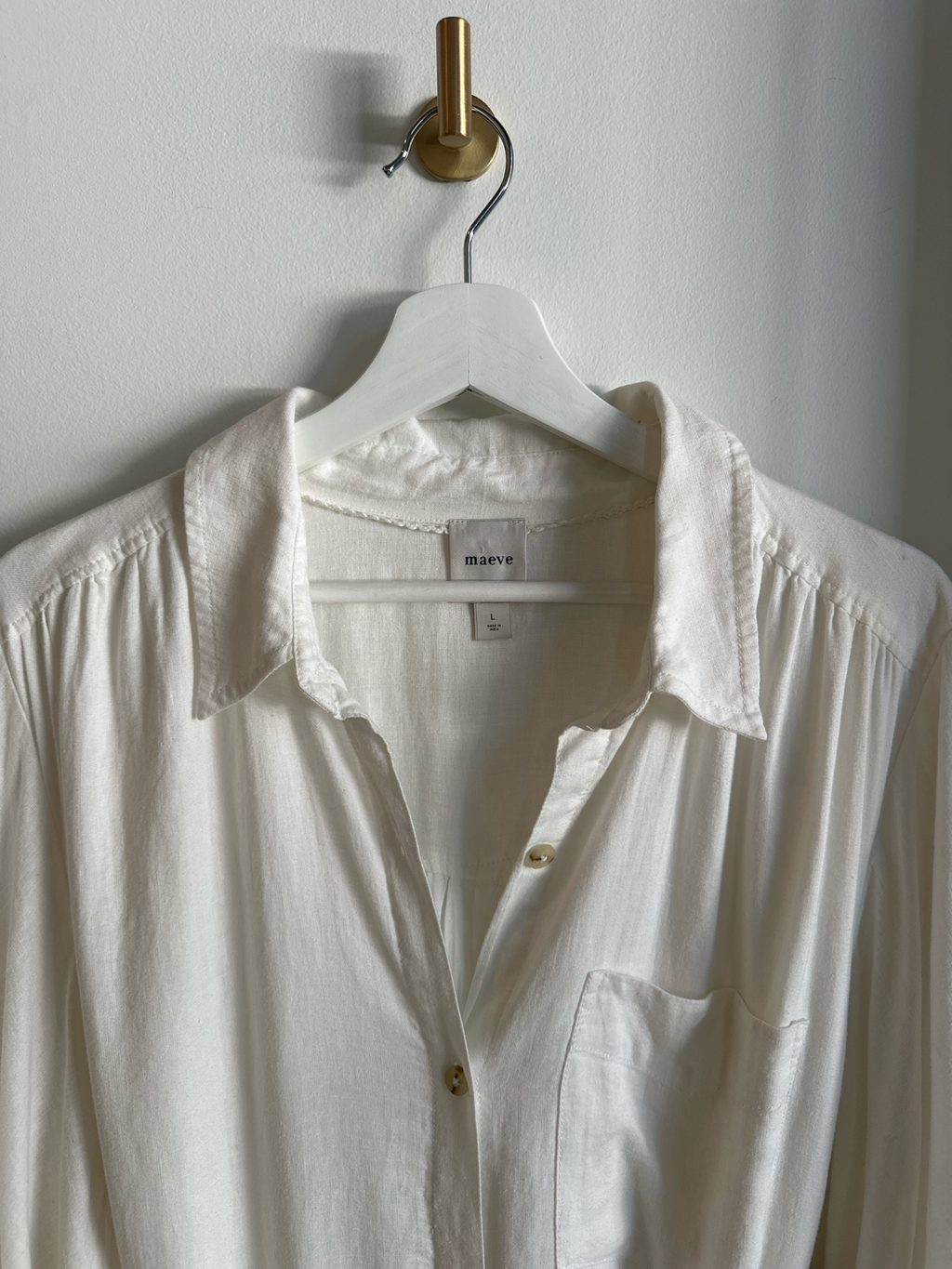 Maeve Linen Blend Button-Front Shirt Dress | Off- White | Size L