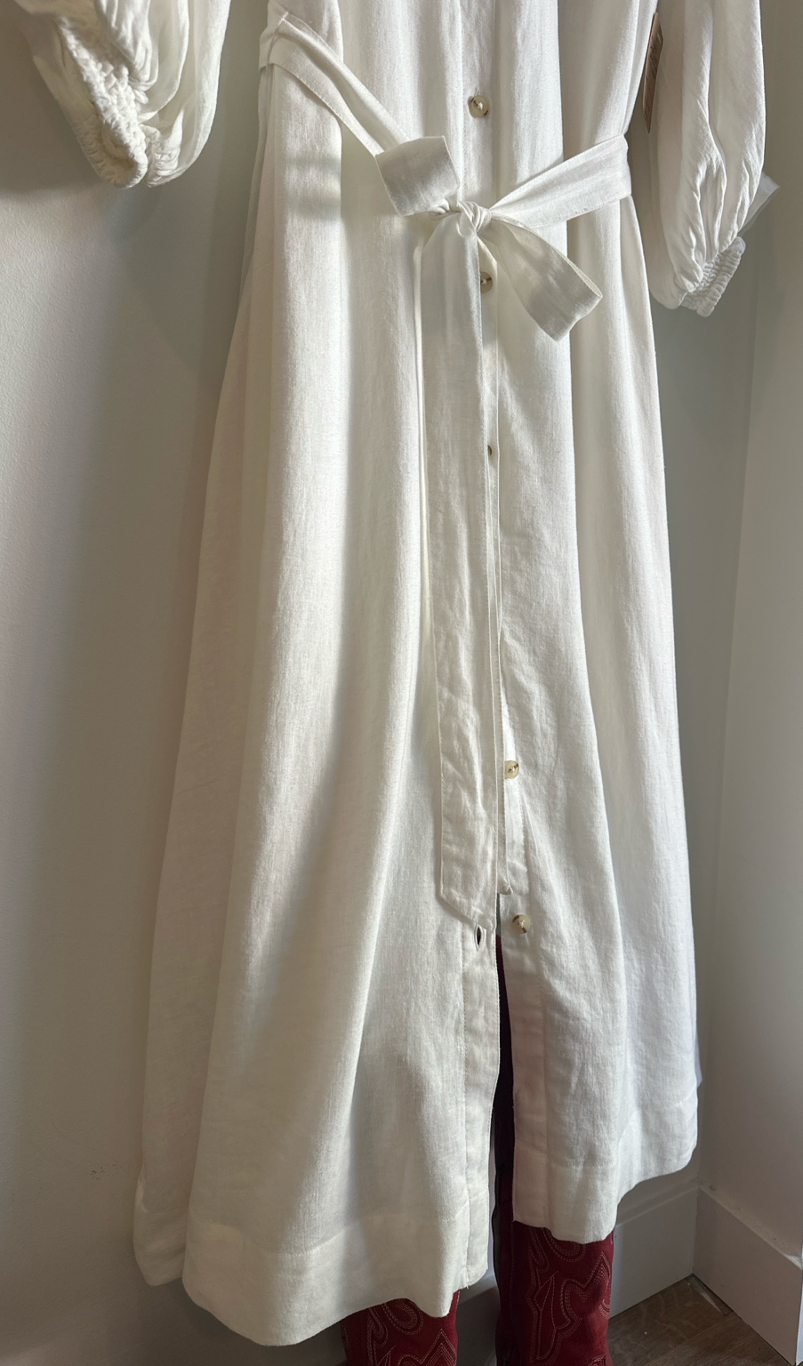 Maeve Linen Blend Button-Front Shirt Dress | Off- White | Size L