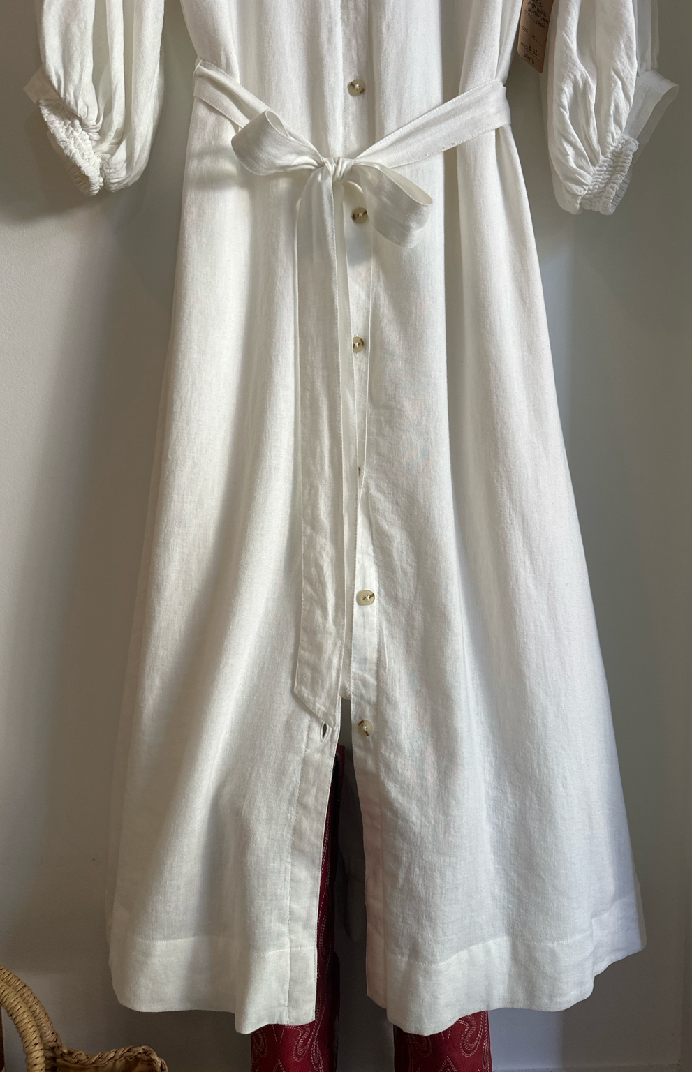 Maeve Linen Blend Button-Front Shirt Dress | Off- White | Size L