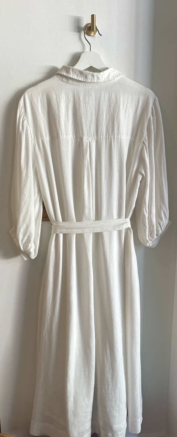 Maeve Linen Blend Button-Front Shirt Dress | Off- White | Size L