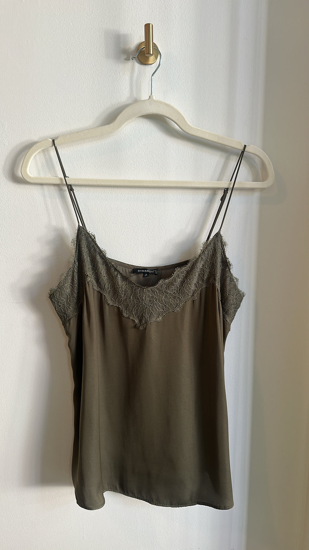 Dynamite Y2K Lace Inset Camisole – Olive Green | Size M |