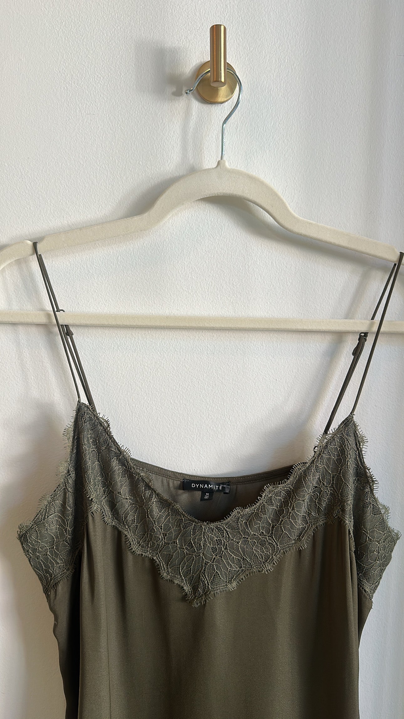 Dynamite Y2K Lace Inset Camisole – Olive Green | Size M |