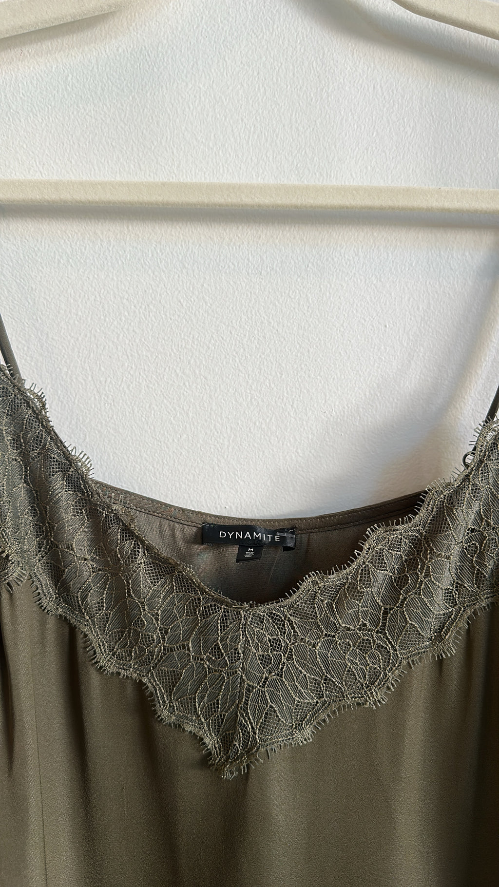 Dynamite Y2K Lace Inset Camisole – Olive Green | Size M |