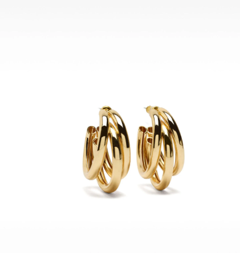 Jewelry Triple Medium Hoop High Shine Steel Earring: Yellow Gold