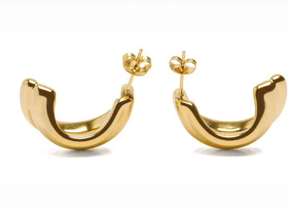 Jewelry Triple Medium Hoop High Shine Steel Earring: Yellow Gold