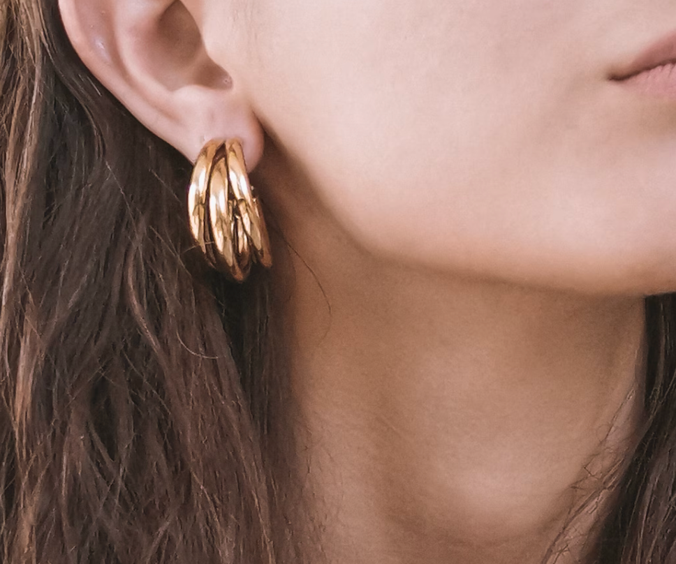 Jewelry Triple Medium Hoop High Shine Steel Earring: Yellow Gold
