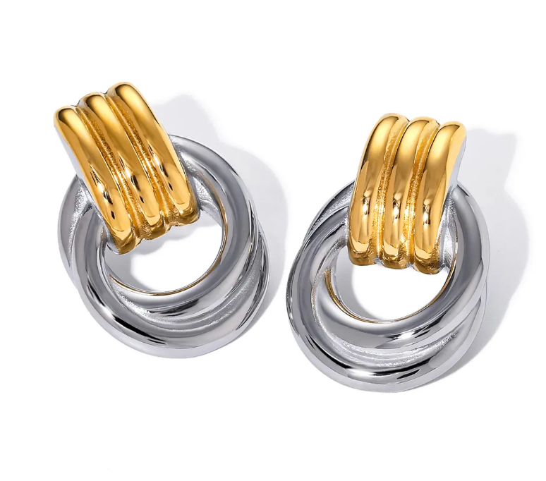 Jewelry Double Knotted- Door Knocker- Two Tone Earring: Two tone