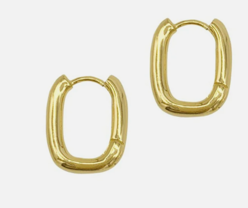 Jewelry Classic PaperClip Puffy Hoop- Steel Hypoallergenic: Yellow Gold
