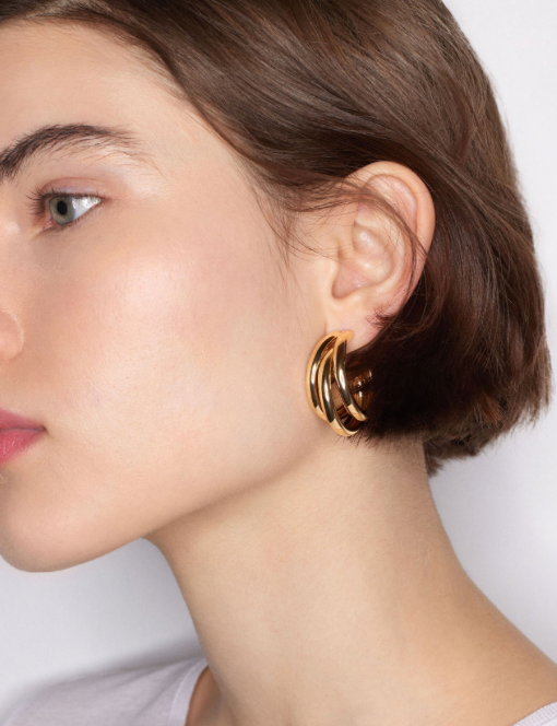 Jewelry Triple Medium Hoop High Shine Steel Earring: Yellow Gold