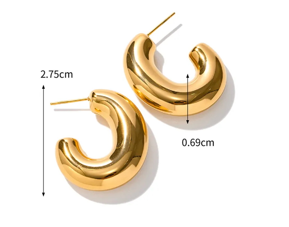 Jewelry Thea C Hoop-  Puffy Stainless Steel Earring 14K: Silver / Large