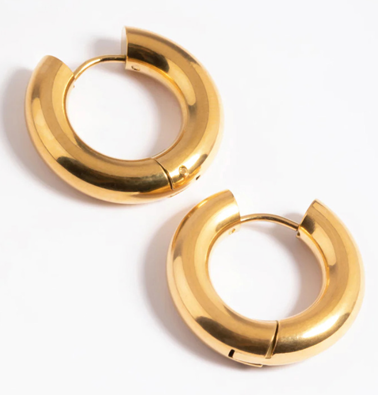 Jewelry Puffy Hinge Hoop Earring- Gold- 18K- Waterproof-PVD