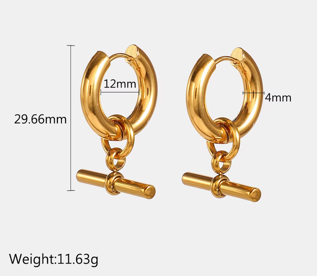  Jewelry Toggle Hinge Hoop14K Gold Earrings- Waterproof- PVD