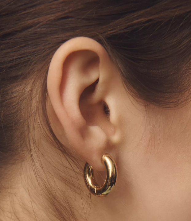 Jewelry Puffy Hinge Hoop Earring- Gold- 18K- Waterproof-PVD