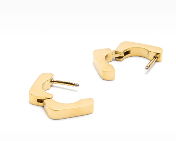 Jewelry All Squared UP- Huggie Hinge Square Hoop Earring 14K gold: Yellow Gold