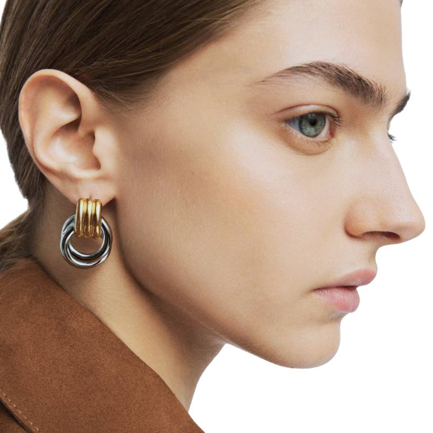 Jewelry Double Knotted- Door Knocker- Two Tone Earring: Two tone