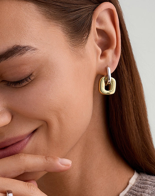 Jewelry Agatha Hoop to drop Steel and Two Tone 14K PVD Gold Earrings: Two tone