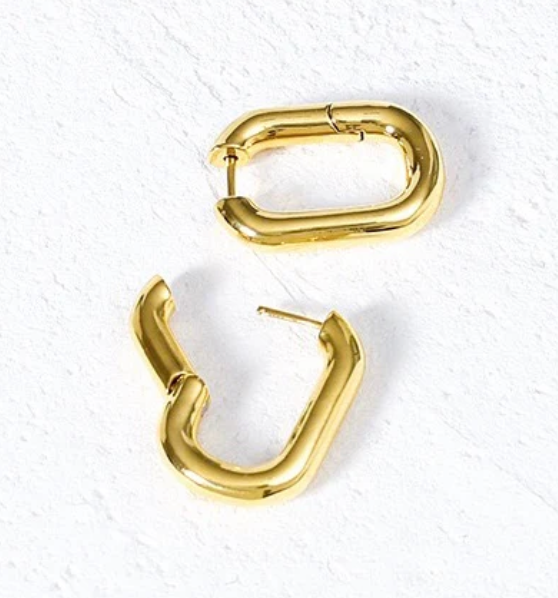 Jewelry Classic PaperClip Puffy Hoop- Steel Hypoallergenic: Yellow Gold