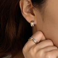 Jewelry Puffy Double Hoop Earring- steel Gold Huggie : Two tone / Small
