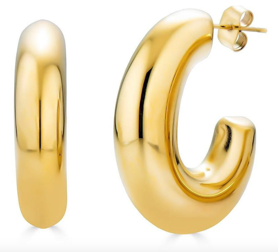  Jewelry Thea C Hoop-  Puffy Stainless Steel Earring 14K: Yellow Gold / Large
