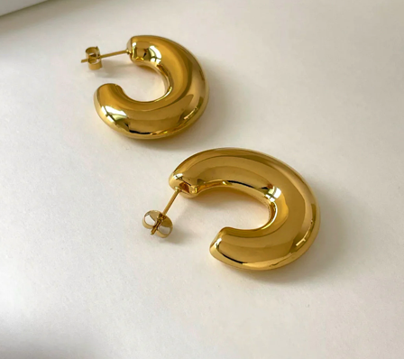  Jewelry Thea C Hoop-  Puffy Stainless Steel Earring 14K: Yellow Gold / Large